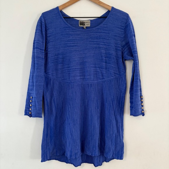 Habitat Clothes to Live In Women L Blue Tunic Top 3/4 Sleeve Button 
Lagenlook - Picture 1 of 8